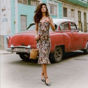 Faithfull The Brand Maya Midi Floral Print Linen Dress Women New X Large